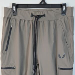 ASRV Men's Medium Tannish Gray Black Trim Active Drawstring Cargo Jogger Pants